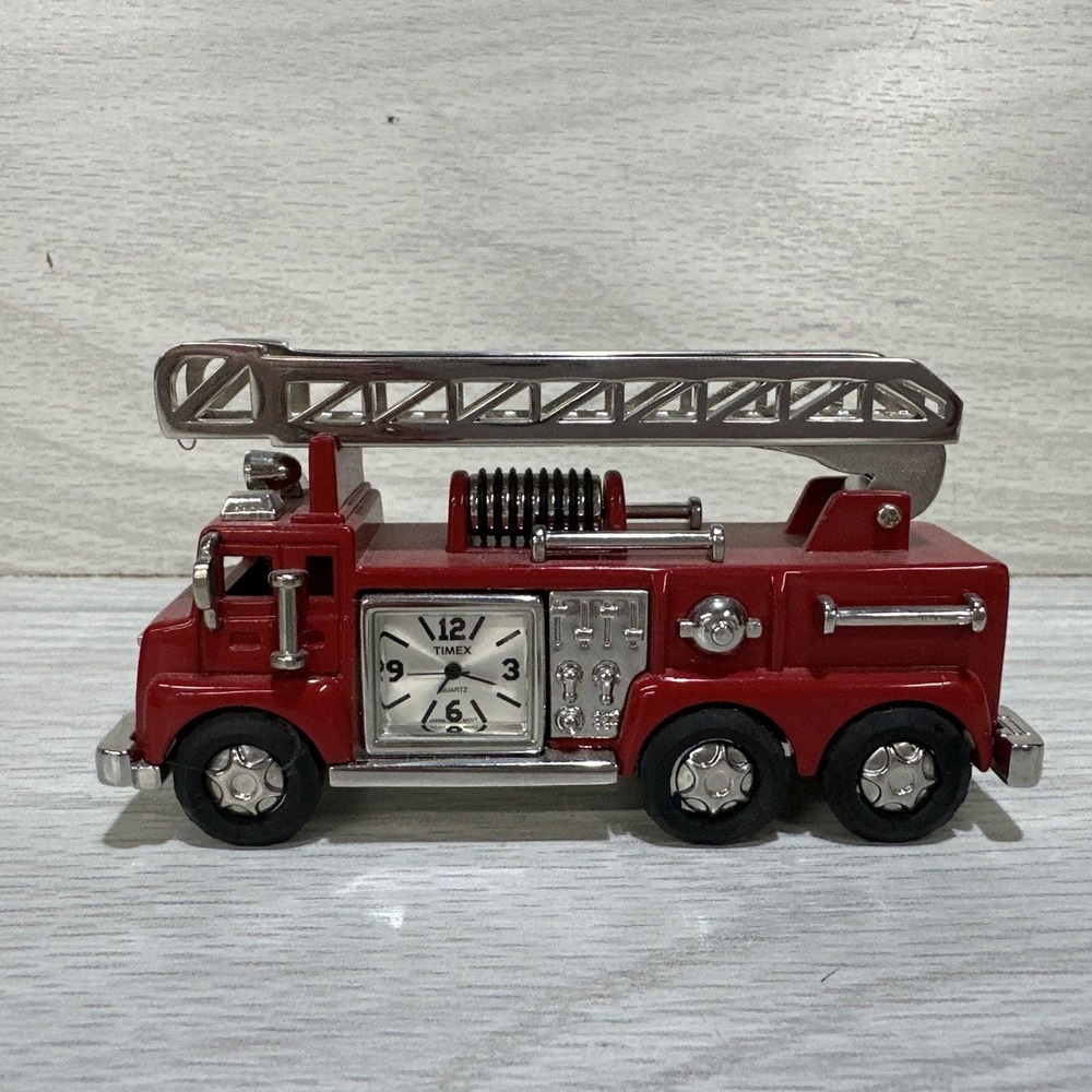 TIMEX Collectible Quartz Miniature Clock Die Cast Fire Truck 4.5x2.5" Untested